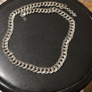 Silver Tone Double Link Monet Curb Chain Necklace
